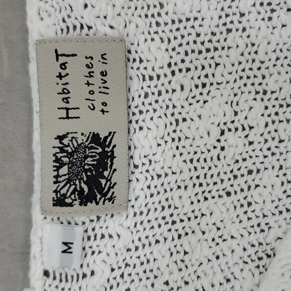 Habitat open knit sweater women's medium white textured cotton shell buttons - Picture 7 of 12
